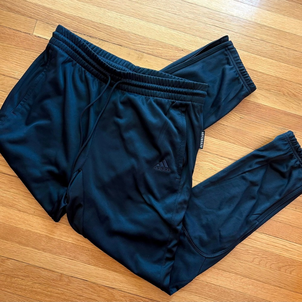 Adidas Aeroready Black Athletic Pants Tapered Joggers Men'sโ L Zip Cuff Training